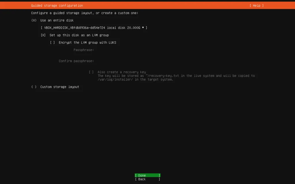 Установка Ubuntu Server 26 - Шаг 7 - Разметка хранилища