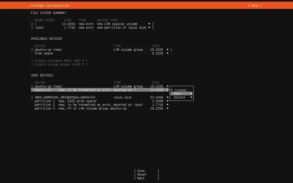 Установка Ubuntu Server 26 - Шаг 8 - Настройка файловой системы