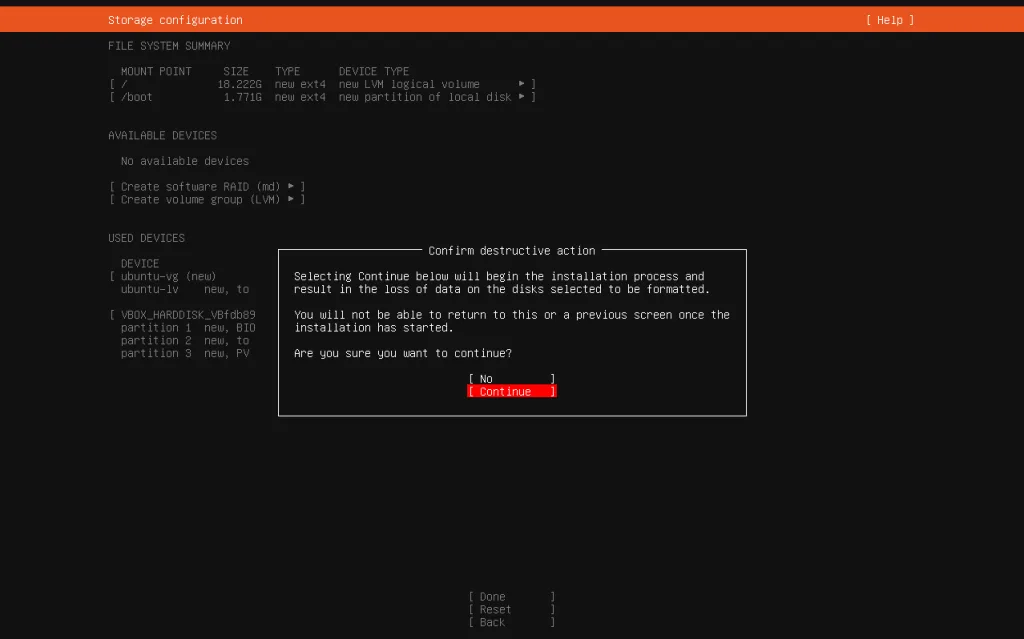 Установка Ubuntu Server 26 - Шаг 11 - Подтверждение изменений