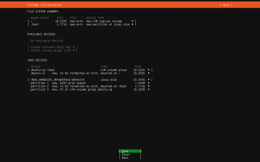 Установка Ubuntu Server 26 - Шаг 10 - Проверка выделенного места