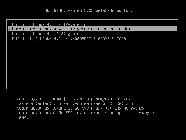 Переводим Ubuntu в режим восстановления