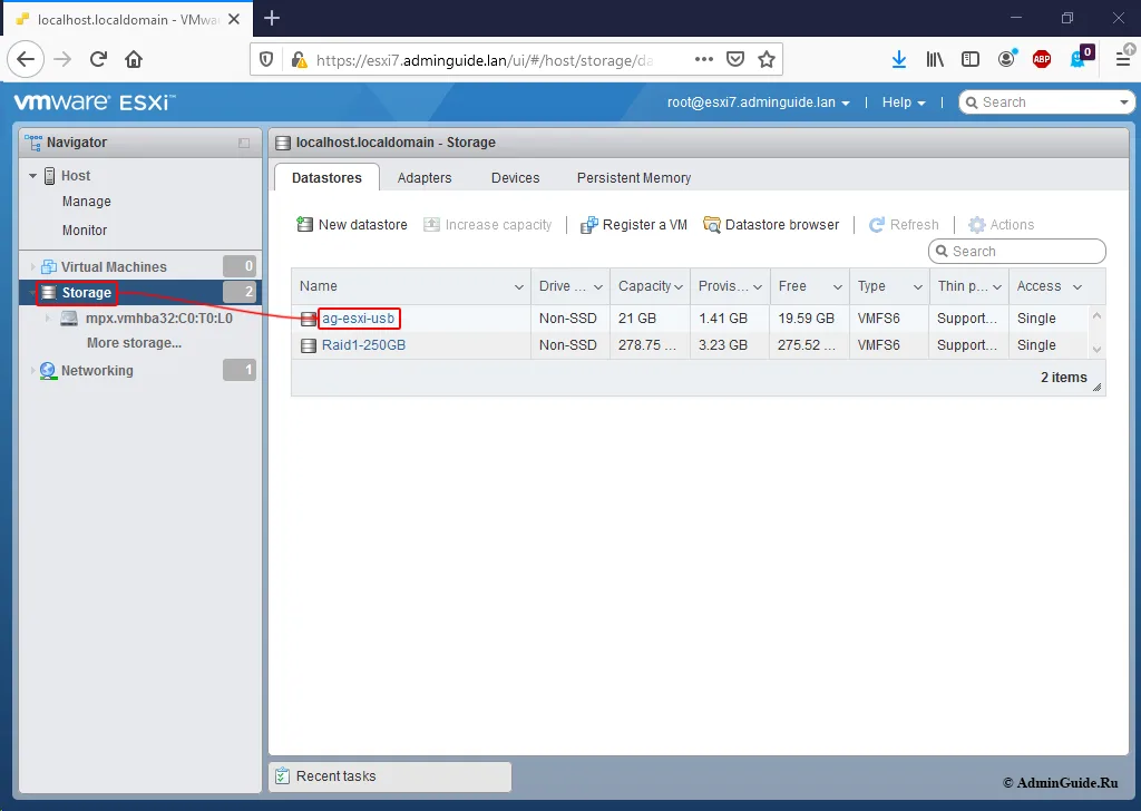ESXi 7. USB флешка как datastore рядом с гипервизором - Проверяем результаты