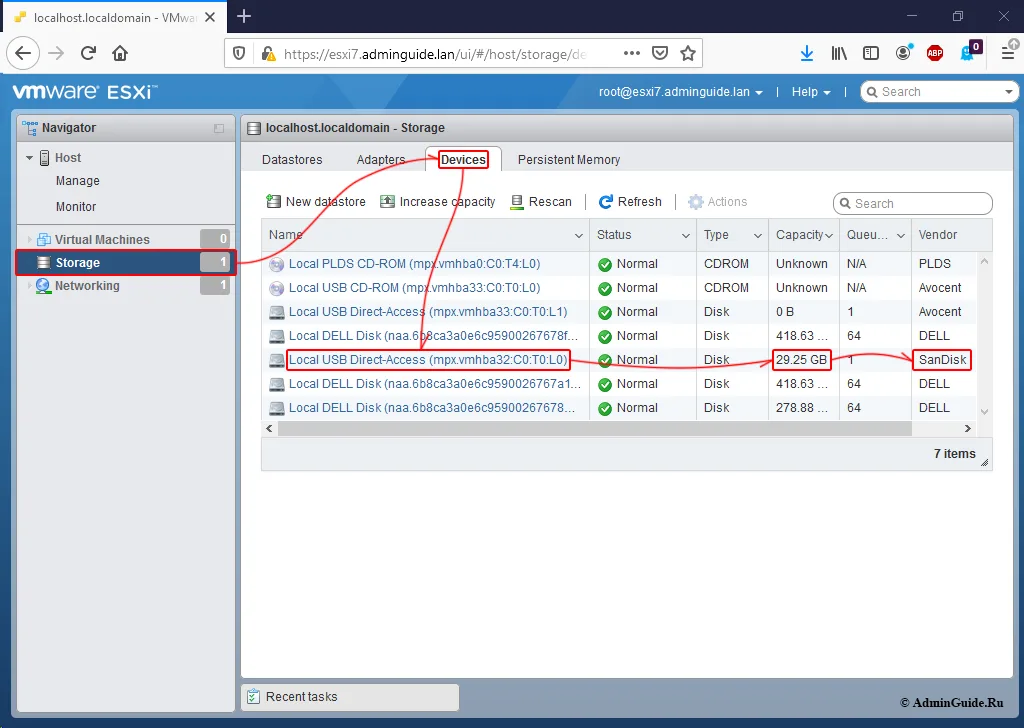 ESXi 7 - USB Flash в Web Client
