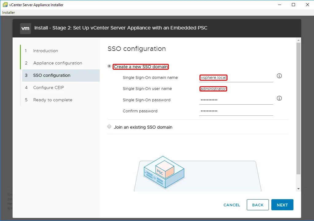 vCenter настройка SSO